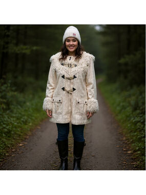 Free People Vintage Y2K 2000s Shaggy Faux Fur Toggle Buckle Wool Jacket Large